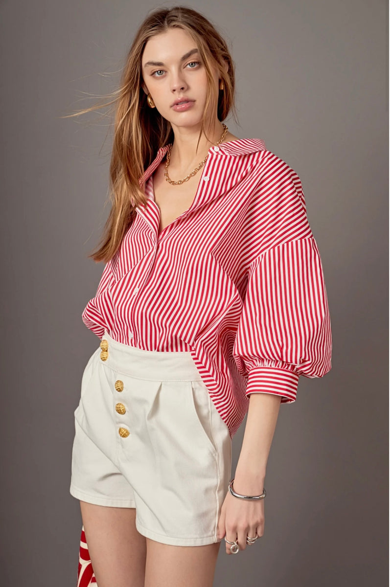 【2plan】Balloon Stripe Shirt 2PLAN