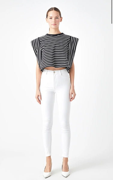 Stripe Drop Shoulder Cropped Top