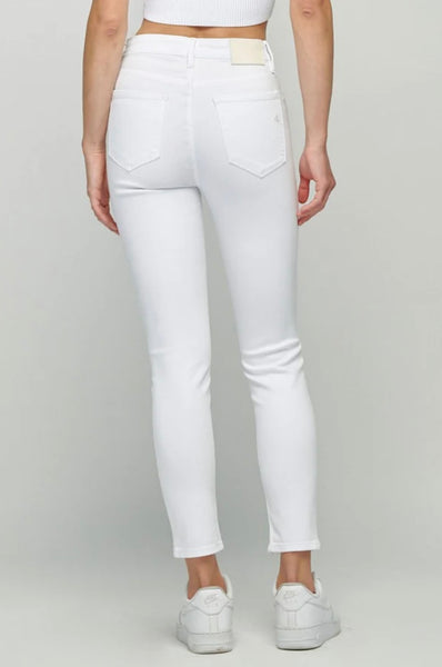 Taylor White Exposed Button Highrise Skinny