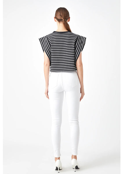 Stripe Drop Shoulder Cropped Top