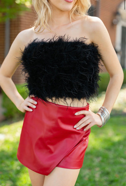 Fancy Strapless Feather Crop Top