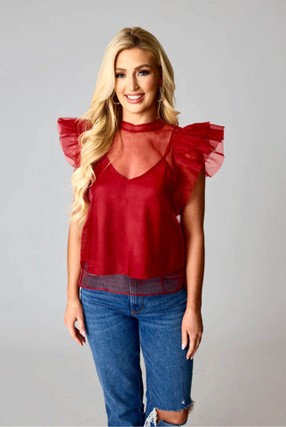 Kaycee Organza Ruffle Sleeve Top