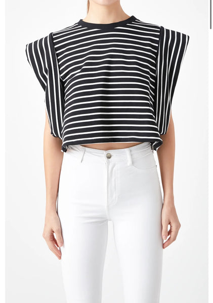 Stripe Drop Shoulder Cropped Top