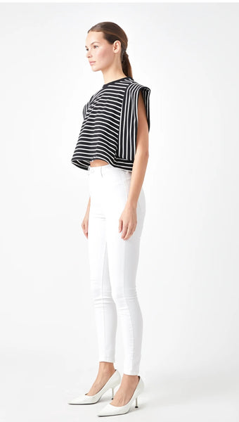 Stripe Drop Shoulder Cropped Top