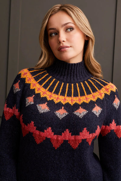 Novelty Yarn Mock Neck Intarsia Sweater