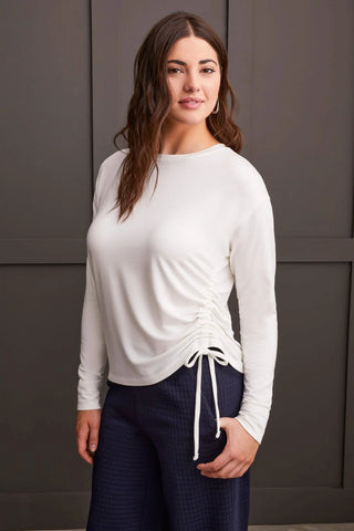 French Terry Crew Neck Top with Ruching