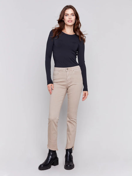 Bootcut Twill Pants with Asymmetrical Hem