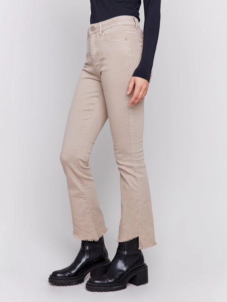 Bootcut Twill Pants with Asymmetrical Hem