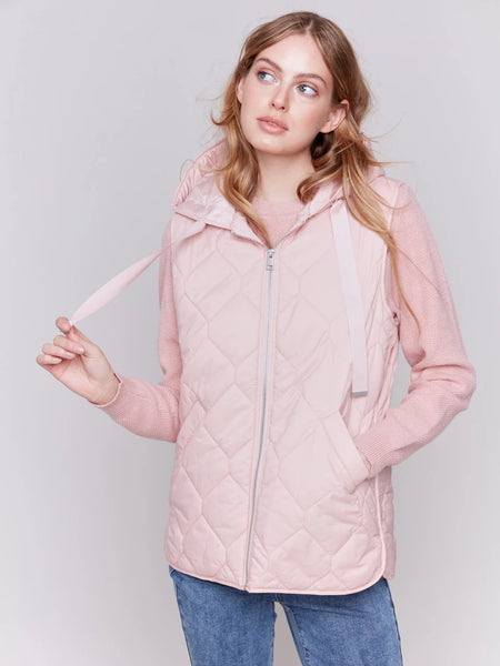 Short Quilted Puffer Vest with Hood