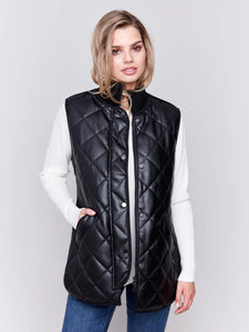 Long Quilted Faux Leather Vest