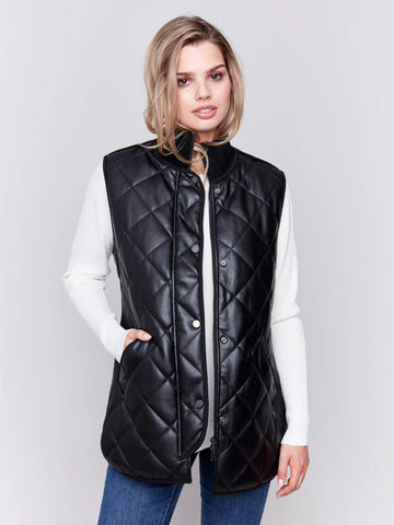 Long Quilted Faux Leather Vest