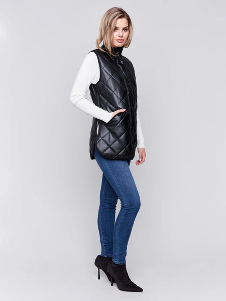 Long Quilted Faux Leather Vest