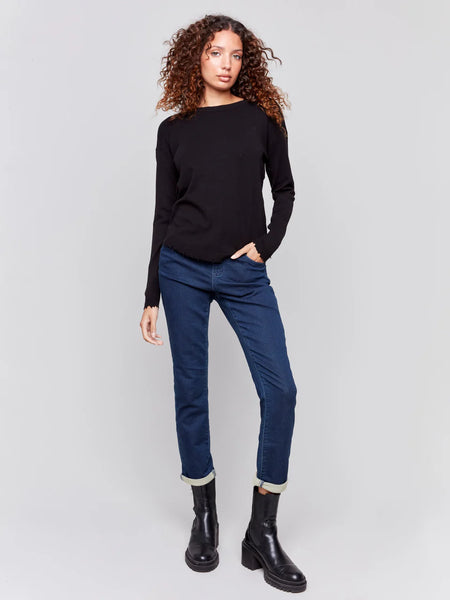 Frayed Edge Round Hem Sweater