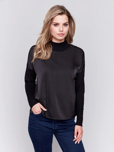 Satin Knit Top with Mock Neck