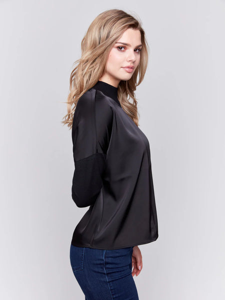 Satin Knit Top with Mock Neck