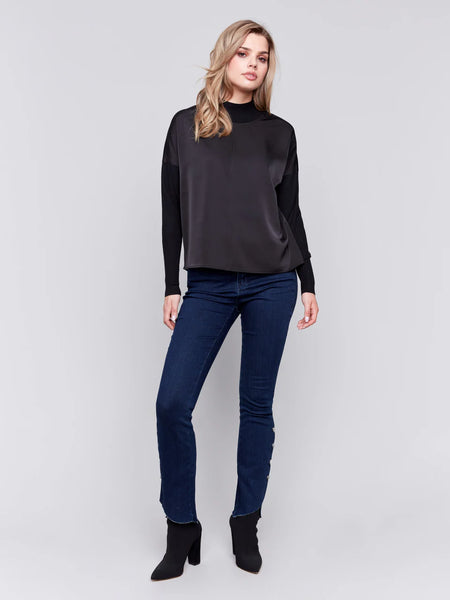 Satin Knit Top with Mock Neck