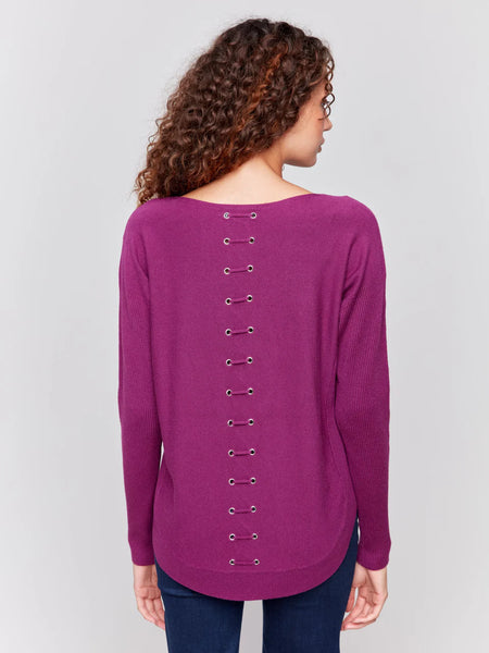 Knit Sweater with Back Detail Lace-Up