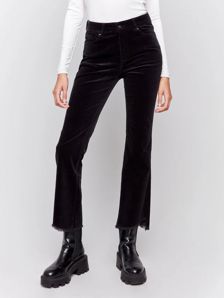 Bootcut Corduroy Pants with Asymmetrical Hem