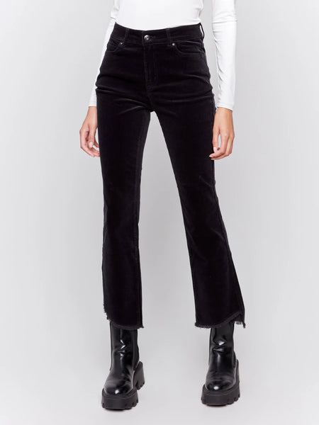 Bootcut Corduroy Pants with Asymmetrical Hem