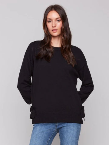 Drop Shoulder Side Bow Sweater