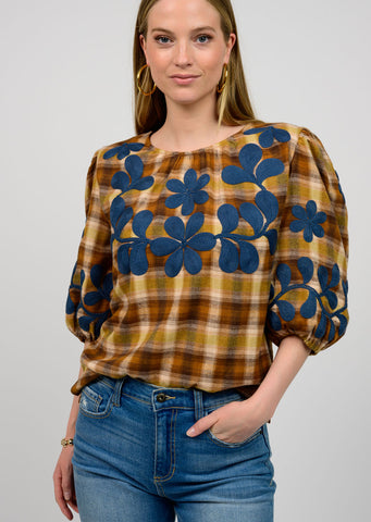 Plaid Embroidered Top