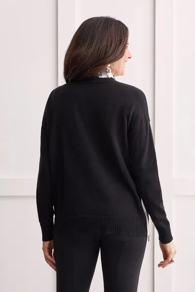 Cotton V-Neck Sweater with Zipper Detail