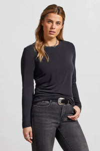 Ruched Long-Sleeve Top with Asymmetrical Hem