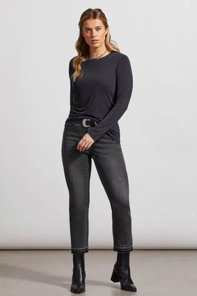 Ruched Long-Sleeve Top with Asymmetrical Hem