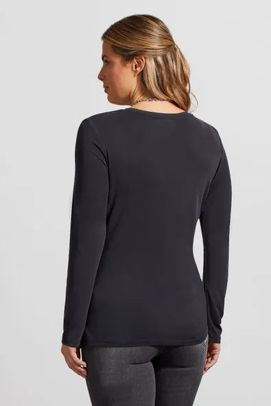 Ruched Long-Sleeve Top with Asymmetrical Hem