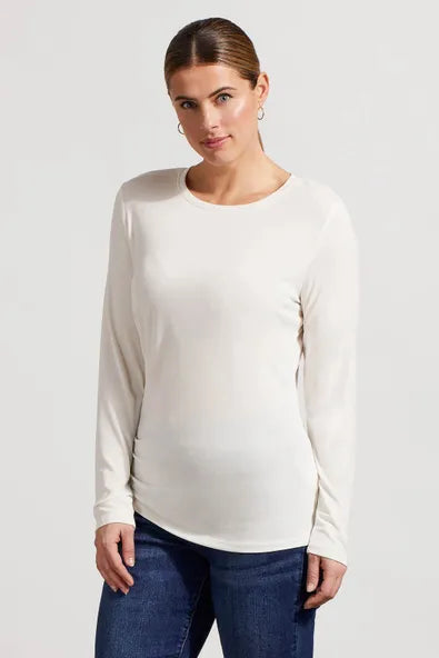 Ruched Long-Sleeve Top with Asymmetrical Hem