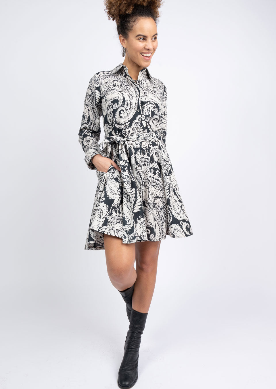 Paisley Godet Dress