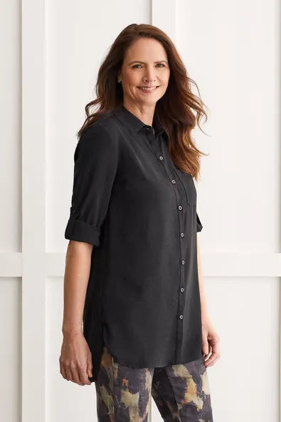 Airflow Roll-Sleeve Tunic Shirt