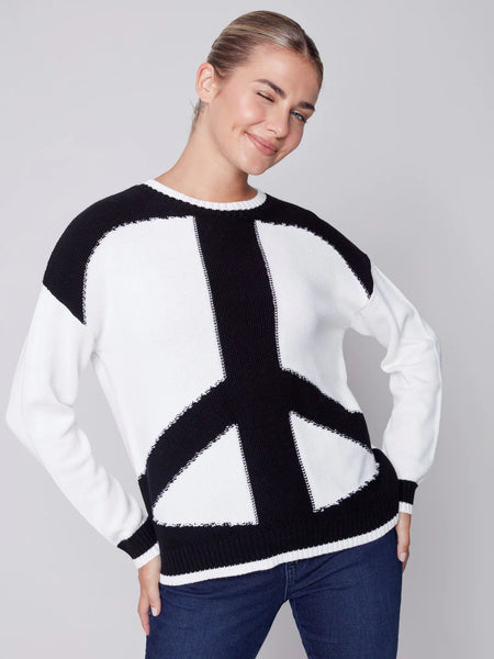 Cotton Blend Sweater with Peace Sign