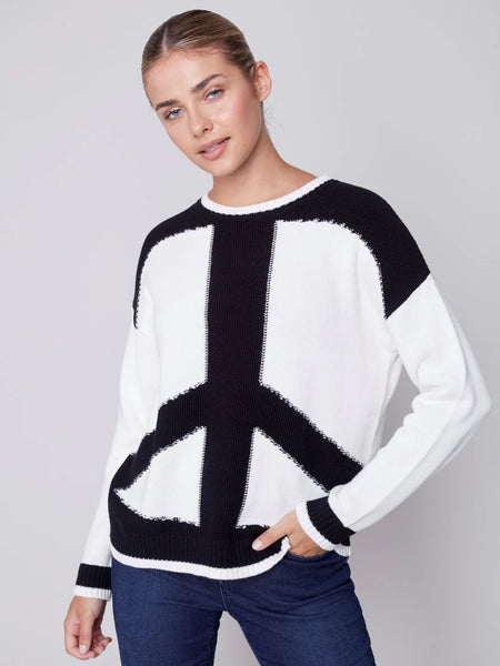 Cotton Blend Sweater with Peace Sign