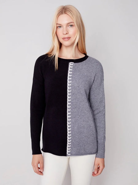 Vertical Color Block Sweater with Stitch Detail