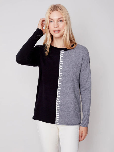 Vertical Color Block Sweater with Stitch Detail