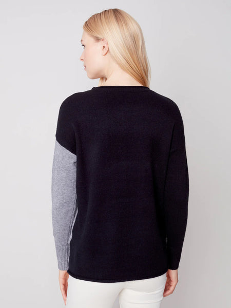 Vertical Color Block Sweater with Stitch Detail