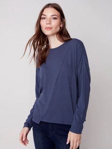 Knit Top with Diagonal Cut Detail