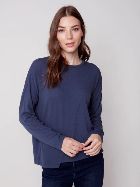 Knit Top with Diagonal Cut Detail