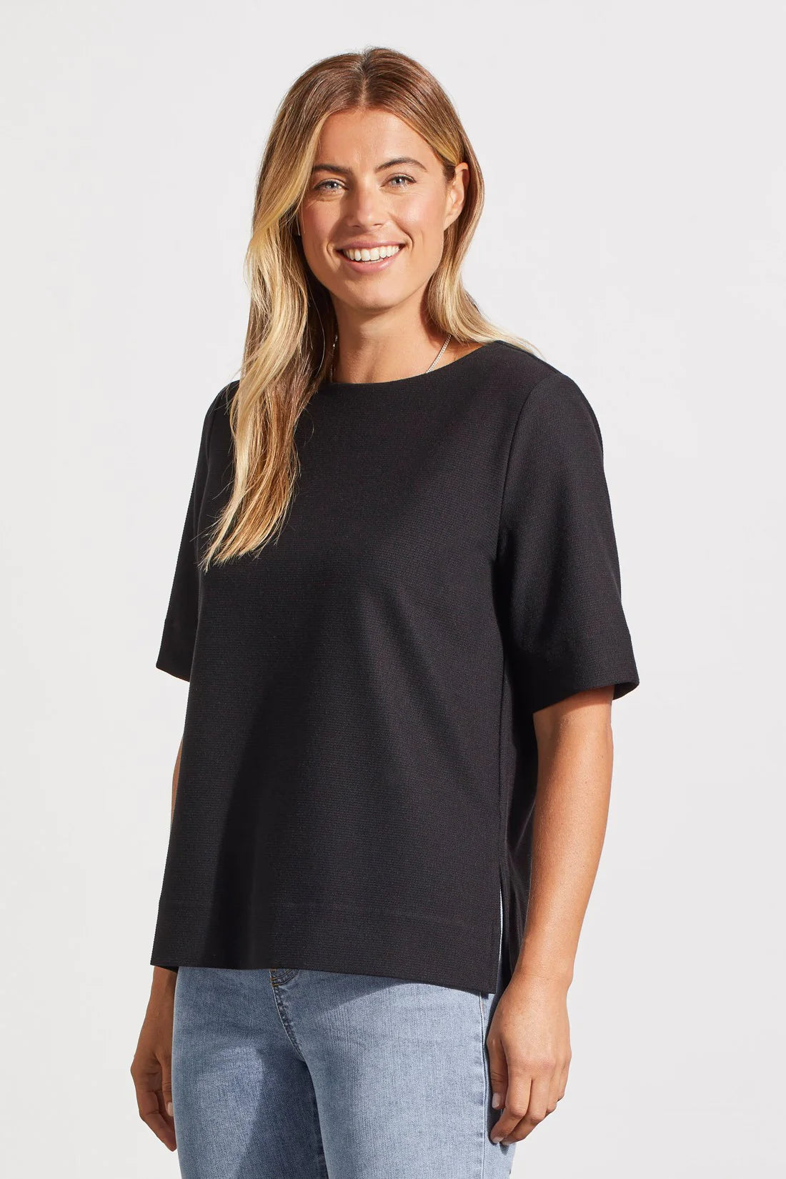 Boat Neck Top with Elbow Sleeve