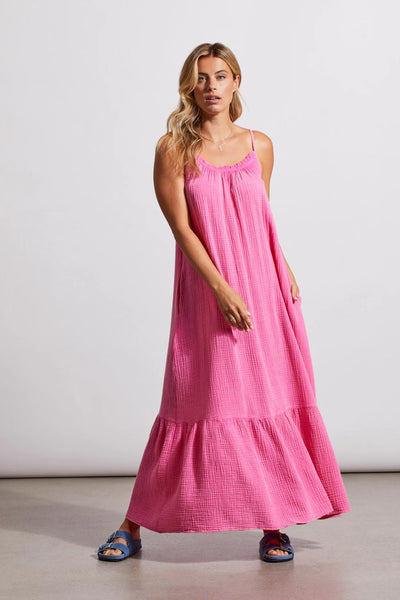 Cotton Gauze Maxi Dress with Frills & Pockets