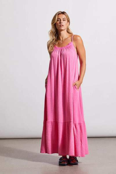 Cotton Gauze Maxi Dress with Frills & Pockets