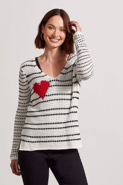 V Neck Sweater with Combo Yarn