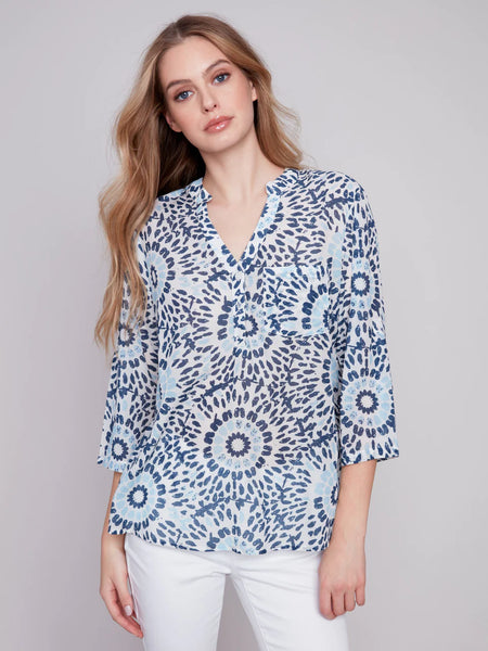 Printed Half-Button Blouse