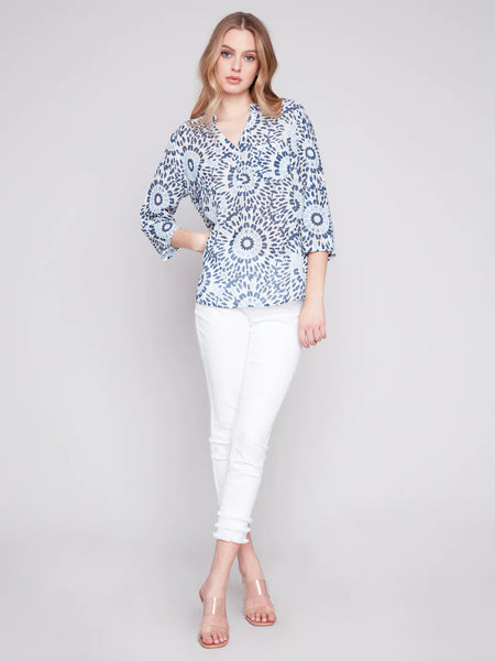 Printed Half-Button Blouse