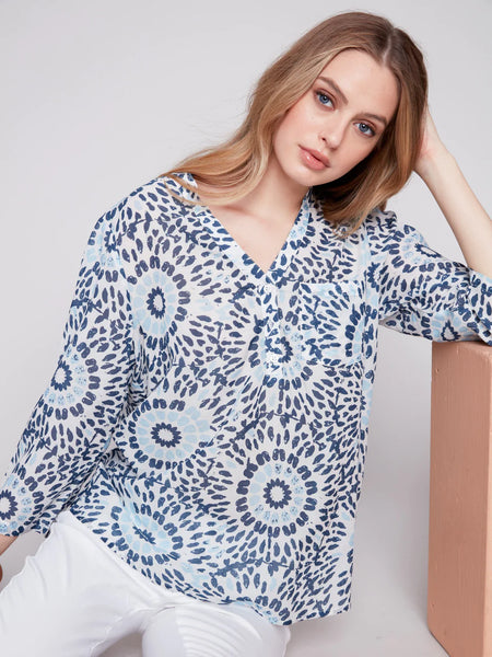 Printed Half-Button Blouse