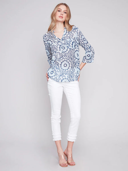 Printed Half-Button Blouse