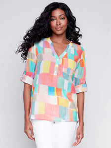 Printed Half-Button Blouse