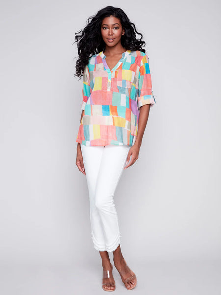 Printed Half-Button Blouse