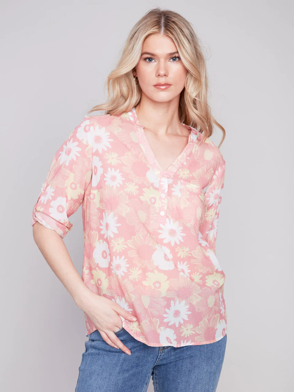 Printed Half-Button Blouse